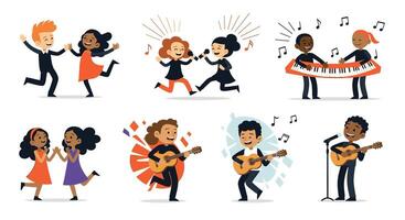 Expressing Joy Through Music and Movement Diverse Group of Children Performing Arts vector