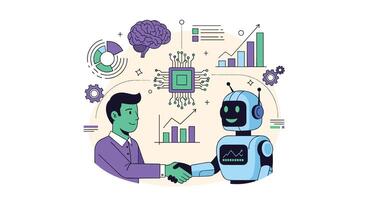 The Future of Work Human Collaboration with Artificial Intelligence Robots and Technology Solutions vector