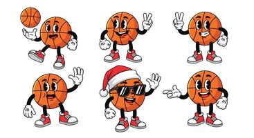 Cartoon Basketball Characters with Different Poses Holiday Theme and Festive Vibes Overall vector
