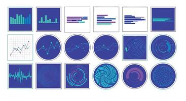 Abstract Data Visualization Art Featuring Bar Graphs Line Graphs and Circle Charts vector