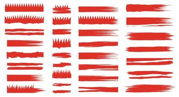 Set of Red Brush Stroke Shapes Horizontal Brush Strokes Collection Illustration Style vector