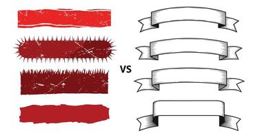 Grunge Texture Versus Clean Ribbon Banners Illustration Visual Comparison Of Graphic Elements vector