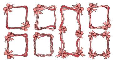 Collection of Elegant Decorative Frames Adorned with Delicate Bows and Intricate Ribbon Accents vector