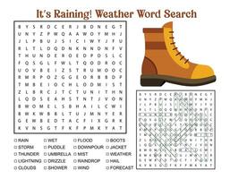 It s Raining Weather Word Search Puzzle with Boots and Rainy Weather Terms weather vector