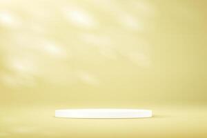 Yellow background 3d with white podium. Display podium product light yellow and white podium. Empty room with shadow leaves. Space for selling products on the website. illustration. vector