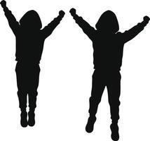 Children jumping silhouette with raised arms joyful active play illustration black figures vector