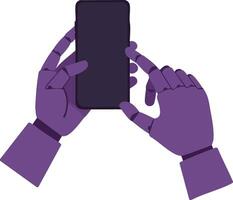 Purple Hands Holding and Touching Smartphone Illustration Showing Technology Usage and Interaction vector