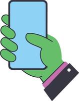 Hand holding smartphone with blue screen simple icon flat style illustration for technology and communication design vector