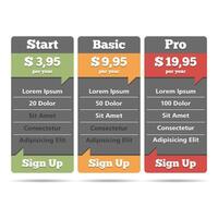 Pricing table for web vector