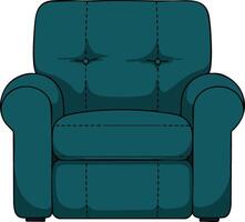 Comfortable dark teal armchair illustration with cushioned back and rounded arms for living room seating design vector