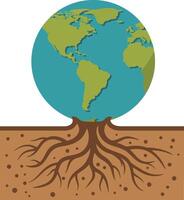 Earth globe with roots growing underground symbolizing environmental connection vector