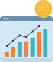 Cryptocurrency investment growth chart with bitcoin coin and colorful bar graph illustration vector