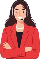 Female Customer Service Representative Wearing Red Blazer and Headset Smiling Illustration vector