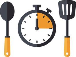 Kitchen utensils with timer in orange and black colors cooking time illustration image vector