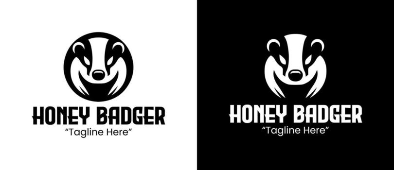 Bold Honey Badger Logo Design with Strong Shapes and Monochromatic Color Scheme for Branding vector