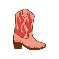 Cowboy boot with red flame pattern design vector