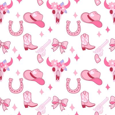 Pink western cowgirl pattern with skulls