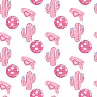 Western cactus and disco pattern with belts vector