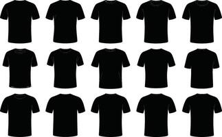 Black tshirt mockup set with front and back views isolated on white vector