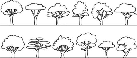 Collection of stylized trees in outline illustration of various shapes and forms vector