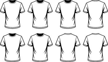 Template set featuring front and back views of a blank white tshirt vector