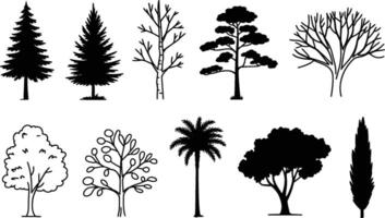 Tree silhouette collection variety of different species illustration set vector