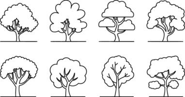 Eight simple outline trees for springtime decoration and nature illustrations vector