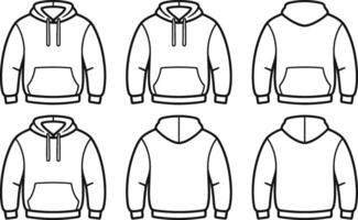 Hoodie outline template with front and back views for fashion design vector