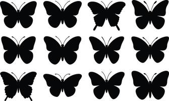 Collection of butterfly silhouettes illustration black and white elegant graphics vector