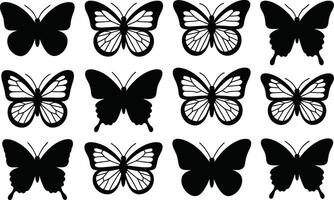 Black and white butterfly silhouette collection for graphic design projects vector