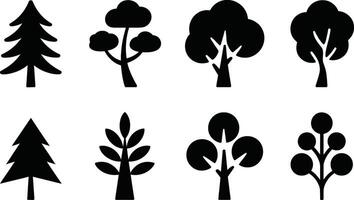 Collection of silhouette tree illustrations,forest trees and different forest tree types vector