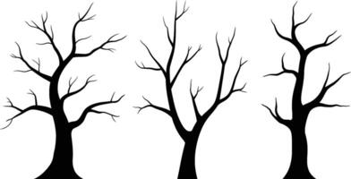 Three bare tree silhouettes on white background for halloween or autumn design vector
