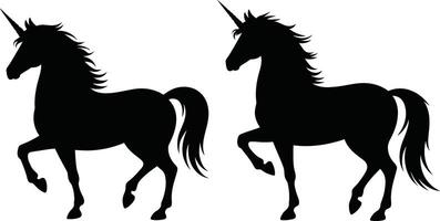 Two magical unicorns silhouette illustration standing pose image vector