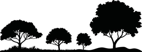 Landscape with tree silhouettes and grassy ground black trees on white background vector