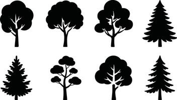 Tree silhouette collection diverse forest tree shapes woodland elements graphics vector
