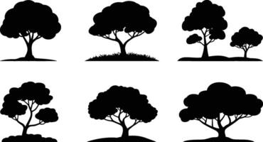 Black tree silhouette collection isolated on white background nature design elements vector