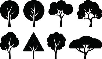 Black and white collection of tree silhouettes featuring various shapes vector