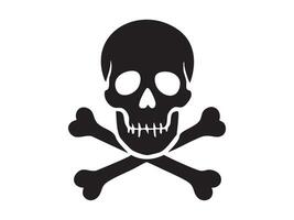 Black silhouette of human skull with crossed bones, isolated on white background, graphic illustration. concept of danger, pirate symbol, mortality, design element, halloween decor vector
