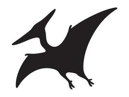 Black silhouette of flying Pteranodon with long wings and head crest, isolated on white background, graphic illustration. Concept of prehistoric pterosaur, jurassic flying reptile, design element vector