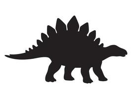 Black silhouette of Stegosaurus dinosaur with back plates and spiked tail, isolated on white background, graphic illustration. Concept of prehistoric herbivore, jurassic dinosaur, reptile icon vector