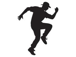 Dynamic black silhouette of man dancing, isolated on white background, graphic illustration. concept of dance, movement, performance, urban culture, creative expression vector