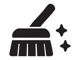 Black silhouette of icon of cleaning brush with sparkles, isolated on white background. concept of cleanliness, housekeeping, sanitation, household chore, illustration, design element vector