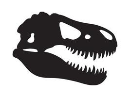 Black silhouette of Tyrannosaurus rex skull with sharp teeth and large jaw, isolated on white background, graphic illustration. Concept of prehistoric dinosaur skeleton, T rex fossil vector