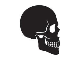 Black silhouette of human skull in side view isolated on white background, graphic illustration. concept of anatomy, halloween icon, skull art, design element vector