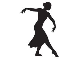 Black silhouette of woman dancing in elegant pose, isolated on white background, graphic illustration. concept of dance, performance, ballerina, artistic expression, icon vector