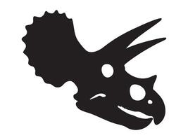 Black silhouette of Triceratops skull with large horns and frill, isolated on white background, graphic illustration. Concept of prehistoric dinosaur skeleton, ceratopsian fossil, design element vector