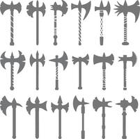 Collection of Grey Axe Silhouettes Various Designs Medieval Fantasy Weaponry Game Icons Set vector