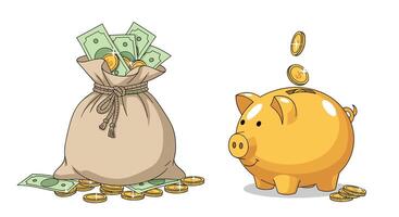 Visual Representation of Saving Money and Accumulating Wealth with a Bag of Money vector