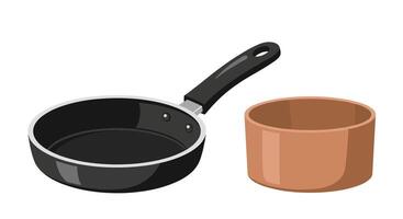 Frying Pan and Baking Dish Two Common Pieces Of Kitchen Cookware Items vector
