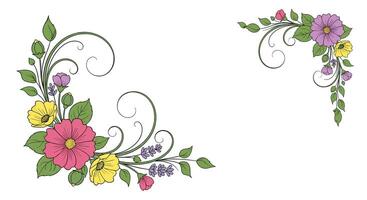 Vintage Floral Arrangement with Colorful Blossoms and Delicate Leaves Creating a Charming Design vector